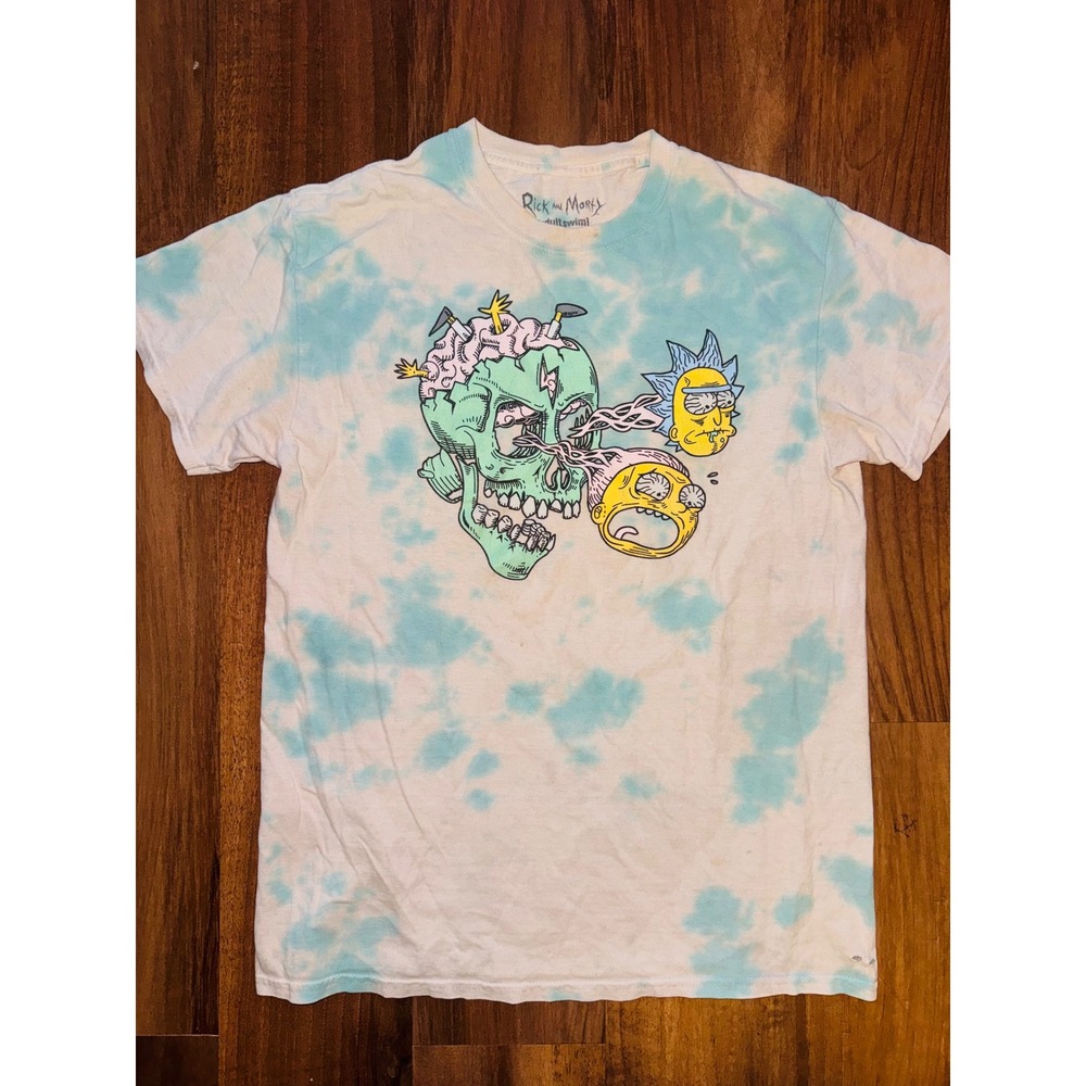 Rick and Morty Adult Swim Tie Dye Graphic T-Shirt Teal White‎ Mens Medium